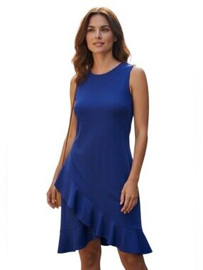 Susana Monaco Sleeveless Ruffle Trim Mini Dress Blue Medium